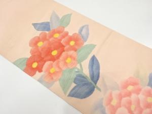 手織り紬　花模様織り出し　名古屋帯